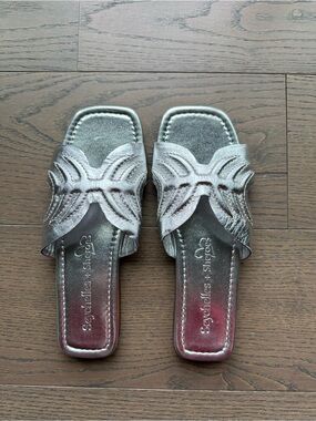 Seychelles Metallic Silver Cutout Leather Slide Mules